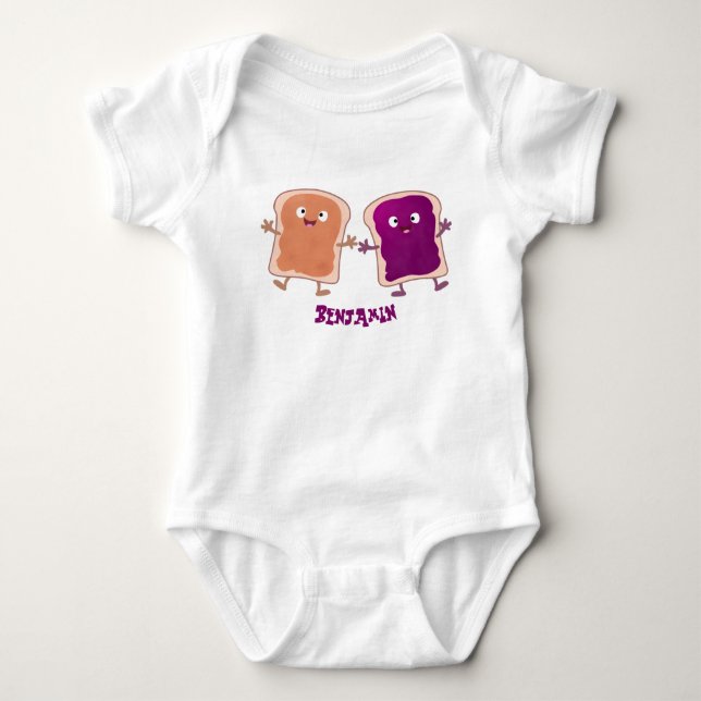 Cute peanut butter and jelly sandwich cartoon baby bodysuit (Front)