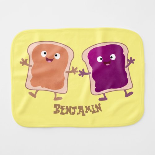 Cute peanut butter and jelly sandwich cartoon baby burp cloth