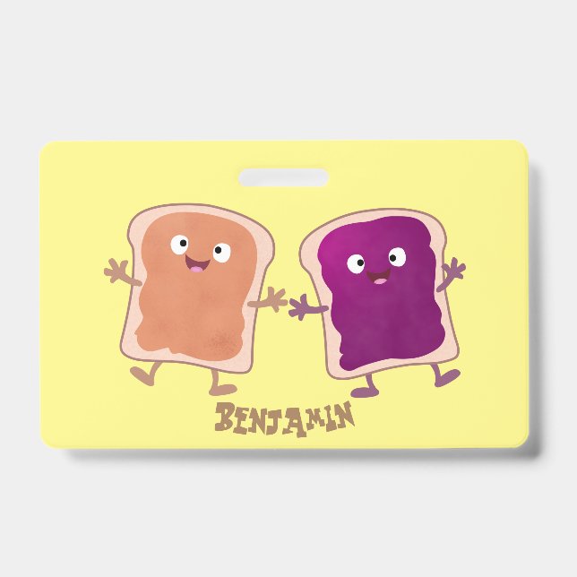 Cute peanut butter and jelly sandwich cartoon  badge (Front)
