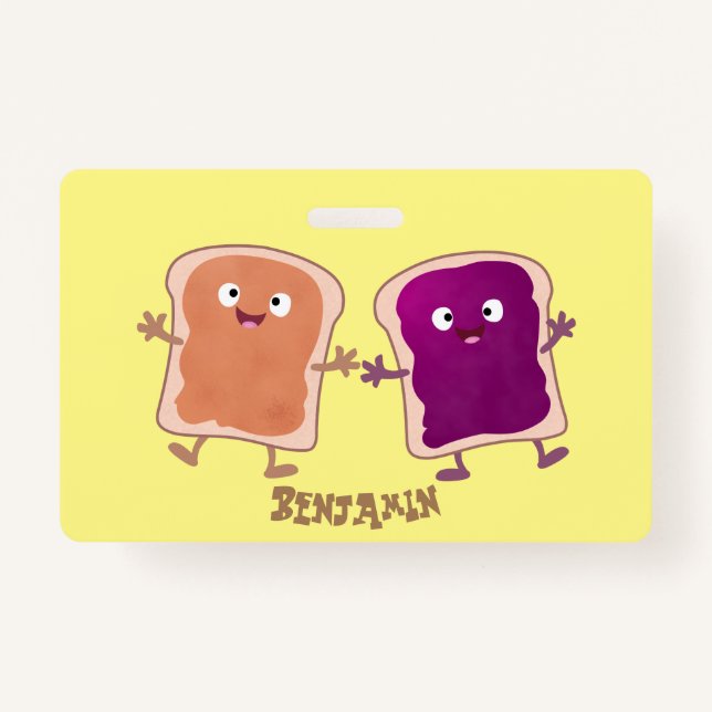 Cute peanut butter and jelly sandwich cartoon  badge (Front)