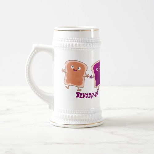 Cute peanut butter and jelly sandwich cartoon beer stein