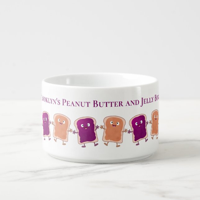 Cute peanut butter and jelly sandwich cartoon bowl (Center)