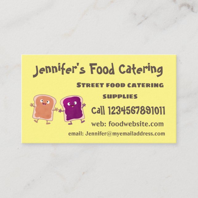 Cute peanut butter and jelly sandwich cartoon business card (Front)