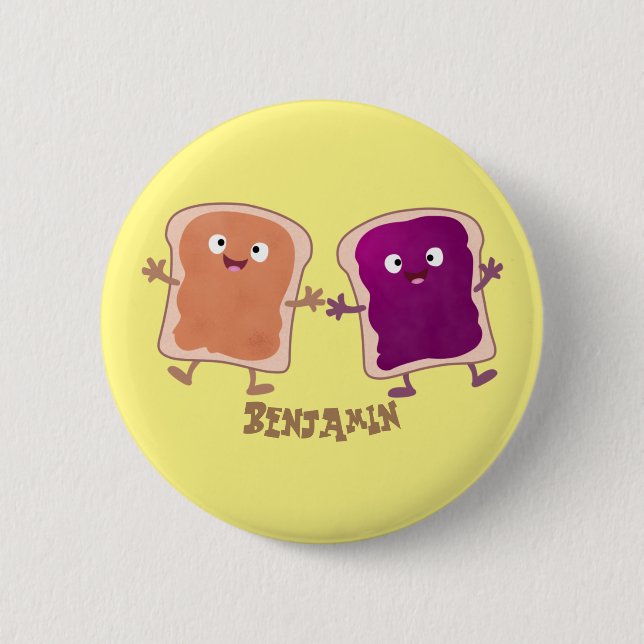 Cute peanut butter and jelly sandwich cartoon button (Front)