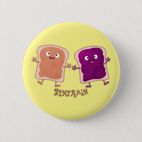 Cute peanut butter and jelly sandwich cartoon button