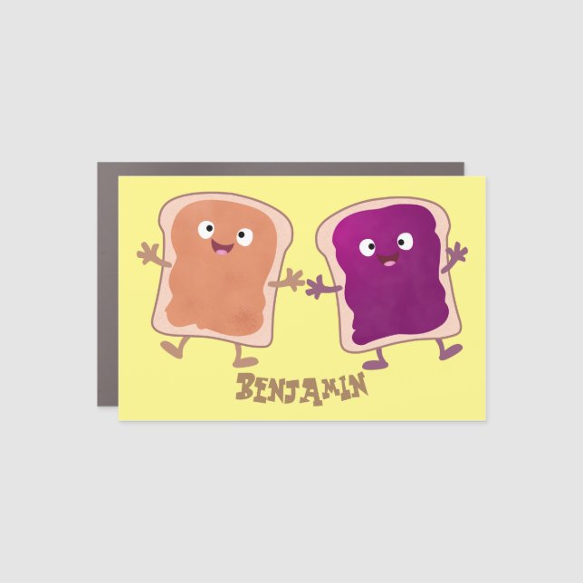 Cute peanut butter and jelly sandwich cartoon car magnet (Front)