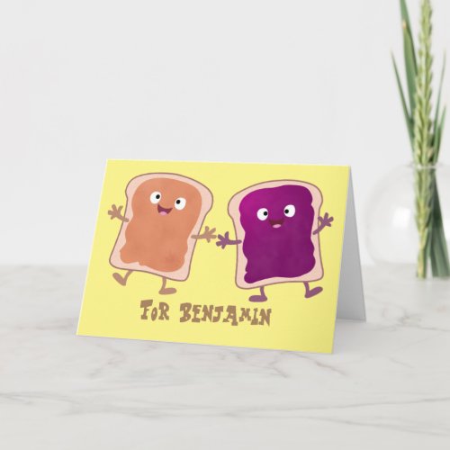 Cute peanut butter and jelly sandwich cartoon card