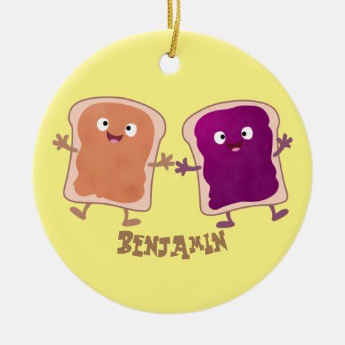 Cute peanut butter and jelly sandwich cartoon ceramic ornament