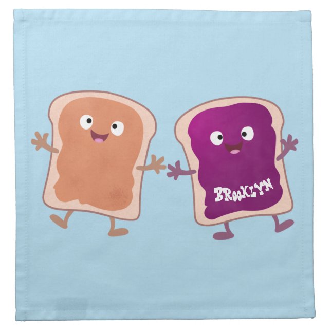 Cute peanut butter and jelly sandwich cartoon cloth napkin (Front)