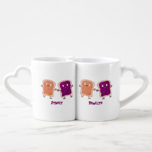 Cute peanut butter and jelly sandwich cartoon coffee mug set