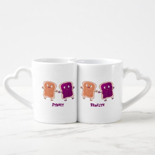 Cute peanut butter and jelly sandwich cartoon coffee mug set