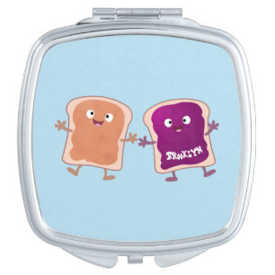 Cute peanut butter and jelly sandwich cartoon compact mirror