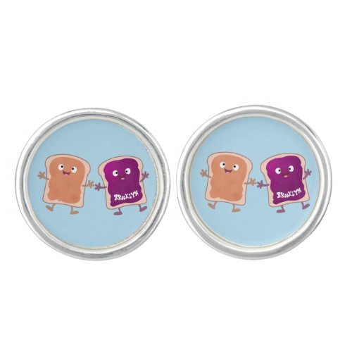 Cute peanut butter and jelly sandwich cartoon cufflinks