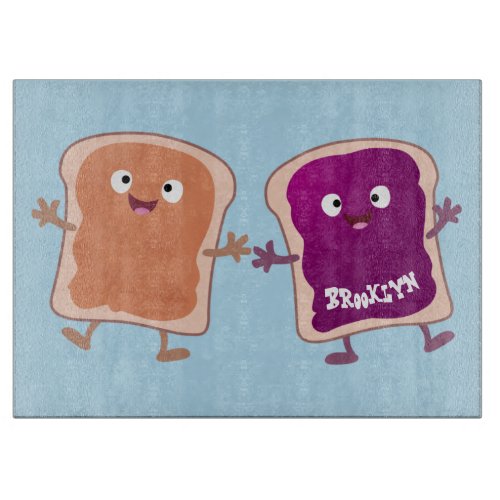 Cute peanut butter and jelly sandwich cartoon cutting board
