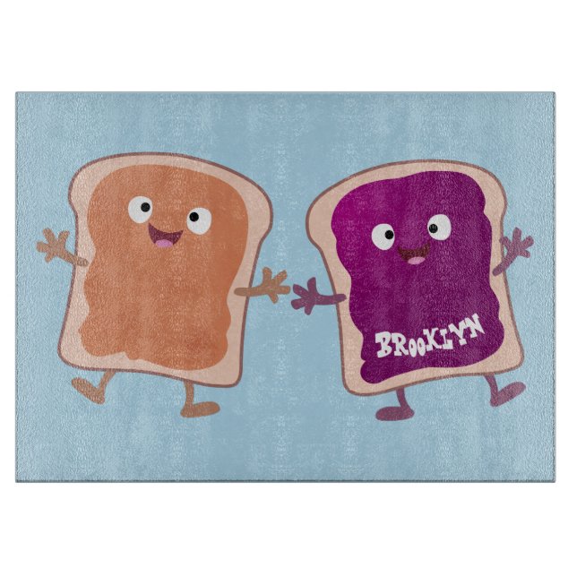 Cute peanut butter and jelly sandwich cartoon cutting board (Front)