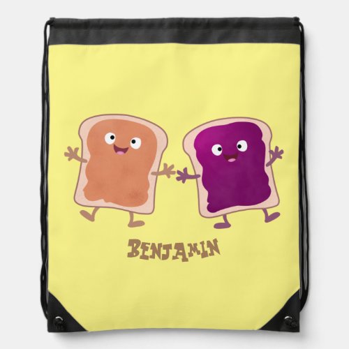 Cute peanut butter and jelly sandwich cartoon drawstring bag
