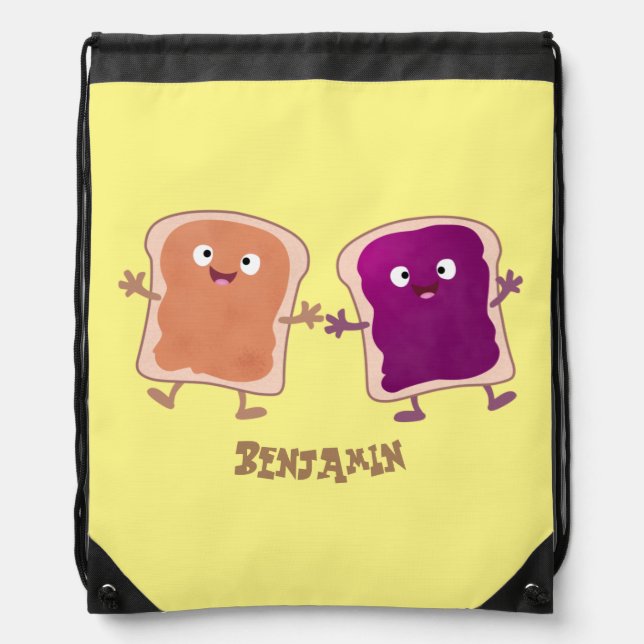Cute peanut butter and jelly sandwich cartoon drawstring bag (Front)