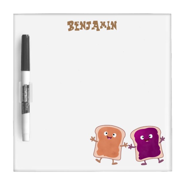 Cute peanut butter and jelly sandwich cartoon dry erase board (Front)