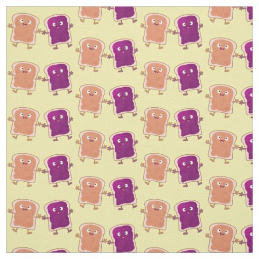 Cute peanut butter and jelly sandwich cartoon fabric