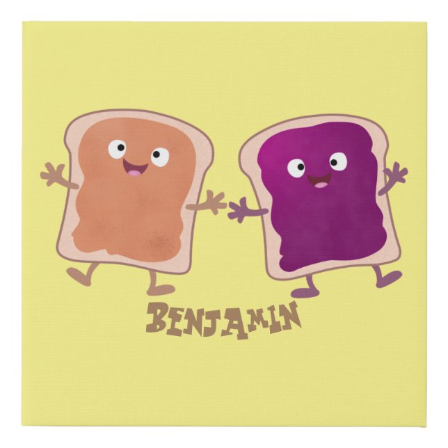Cute peanut butter and jelly sandwich cartoon faux canvas print (Front)