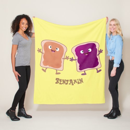 Cute peanut butter and jelly sandwich cartoon fleece blanket