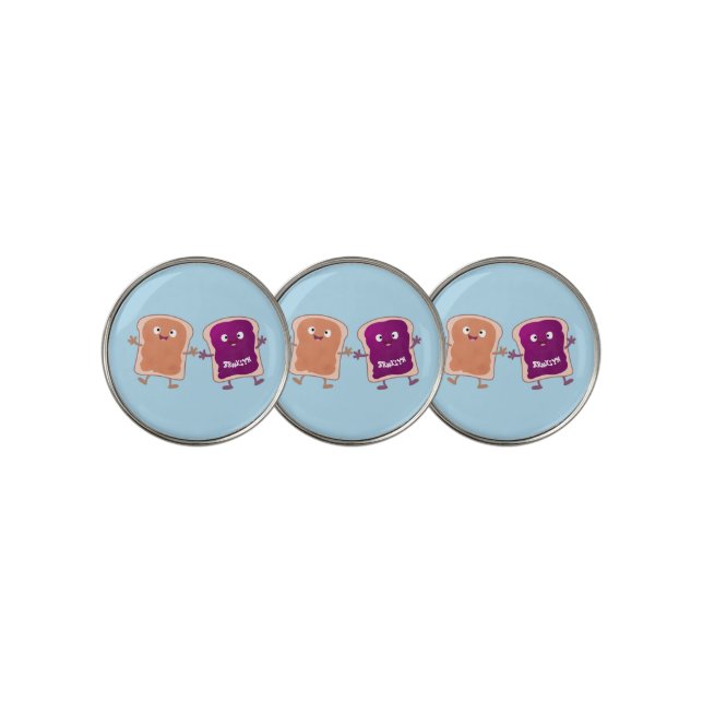 Cute peanut butter and jelly sandwich cartoon golf ball marker (3 Up)