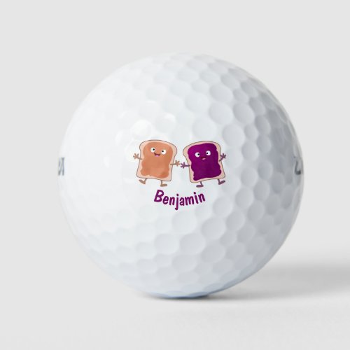 Cute peanut butter and jelly sandwich cartoon golf balls