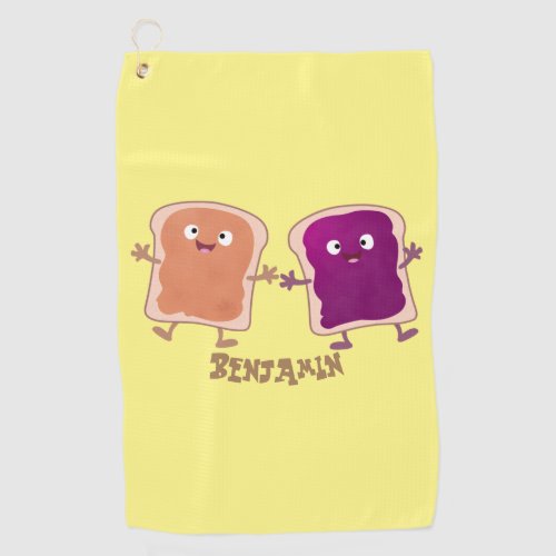 Cute peanut butter and jelly sandwich cartoon golf towel