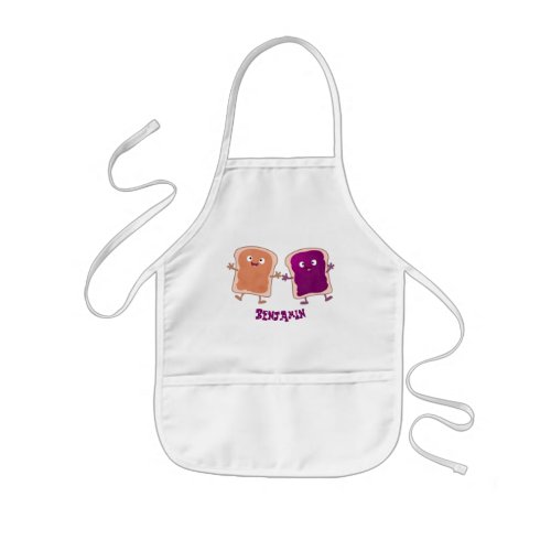 Cute peanut butter and jelly sandwich cartoon kids apron