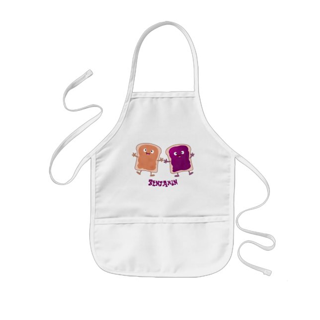 Cute peanut butter and jelly sandwich cartoon kids' apron (Front)