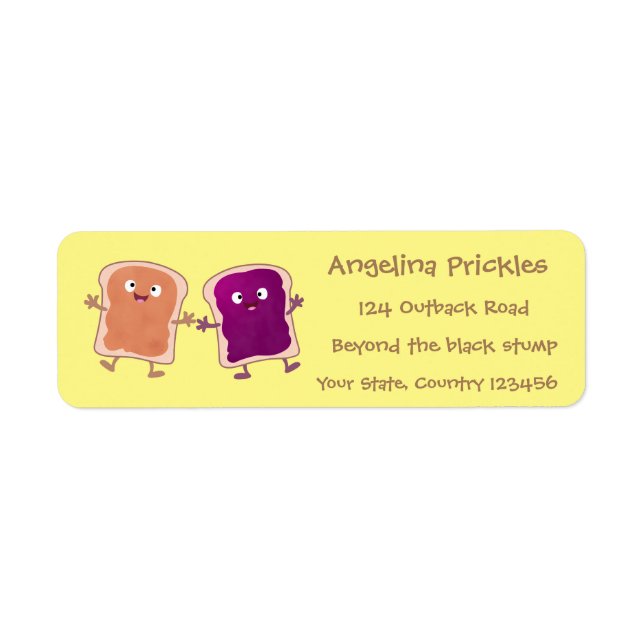 Cute peanut butter and jelly sandwich cartoon label (Front)