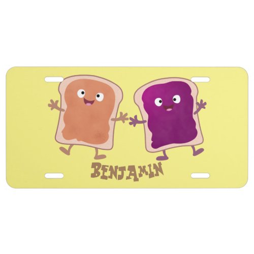 Cute peanut butter and jelly sandwich cartoon license plate