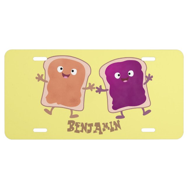 Cute peanut butter and jelly sandwich cartoon license plate (Front)