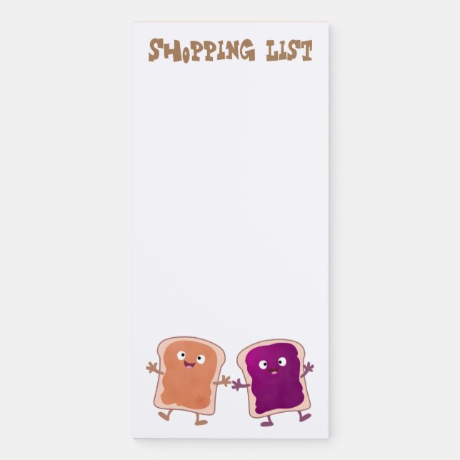 Cute peanut butter and jelly sandwich cartoon  magnetic notepad (Front)