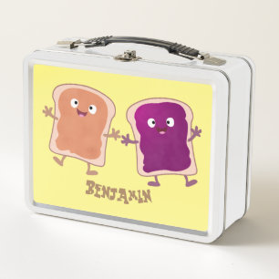Cute peanut butter and jelly sandwich cartoon metal lunch box