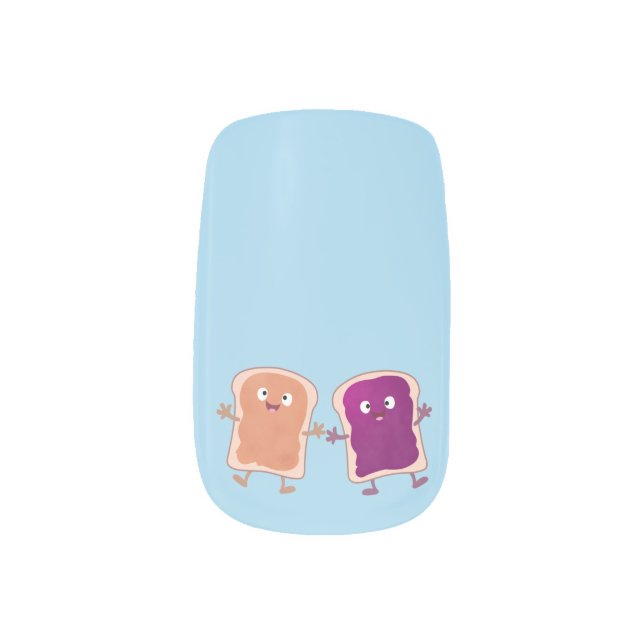 Cute peanut butter and jelly sandwich cartoon minx nail art (Left Thumb)