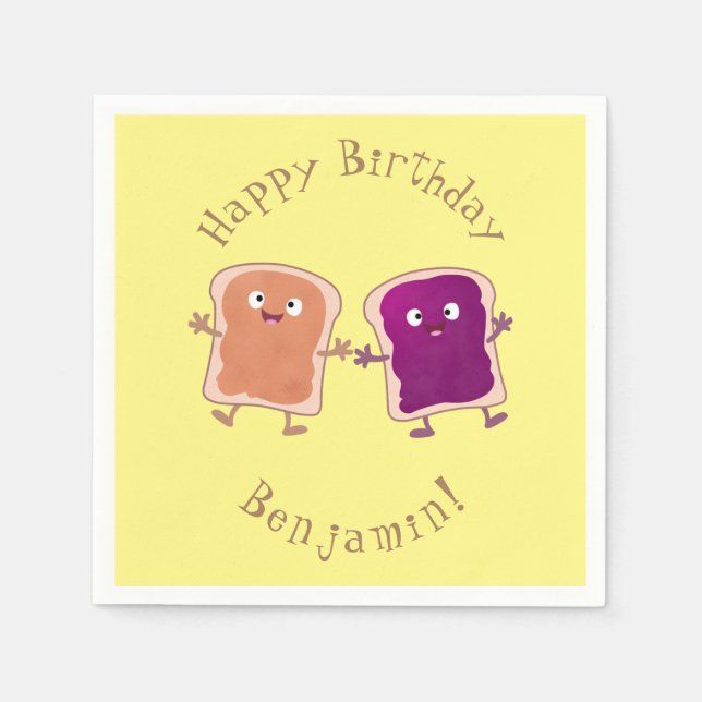 Cute peanut butter and jelly sandwich cartoon napkins (Front)