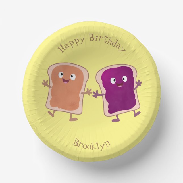 Cute peanut butter and jelly sandwich cartoon paper bowls (Front)