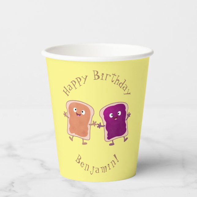 Cute peanut butter and jelly sandwich cartoon paper cups (Front)