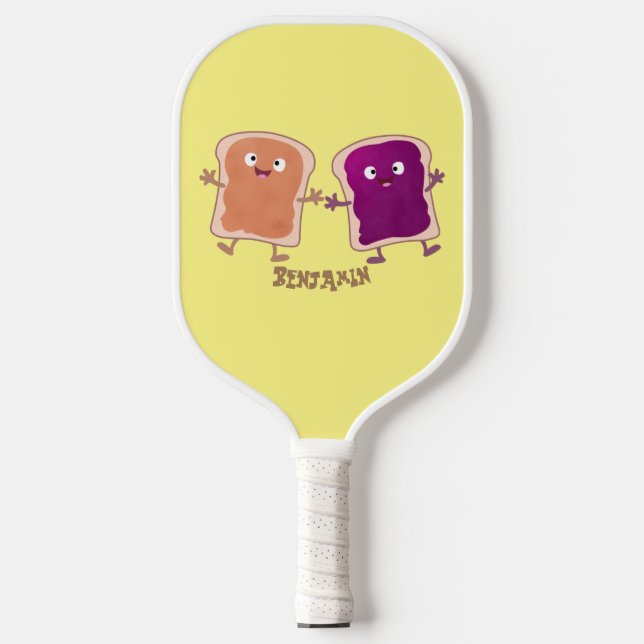 Cute peanut butter and jelly sandwich cartoon  pickleball paddle (Front)