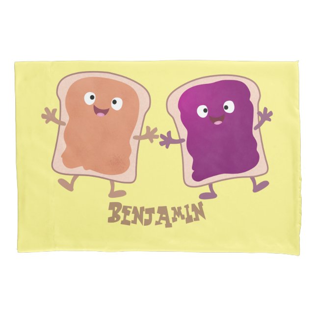Cute peanut butter and jelly sandwich cartoon pillow case (Front)