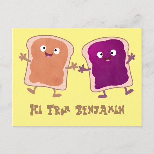 Cute peanut butter and jelly sandwich cartoon postcard