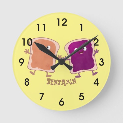 Cute peanut butter and jelly sandwich cartoon round clock