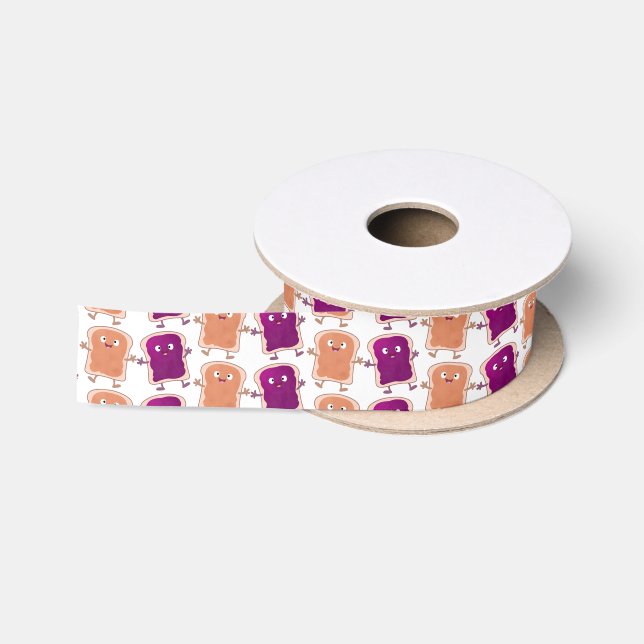 Cute peanut butter and jelly sandwich cartoon satin ribbon (Spool)