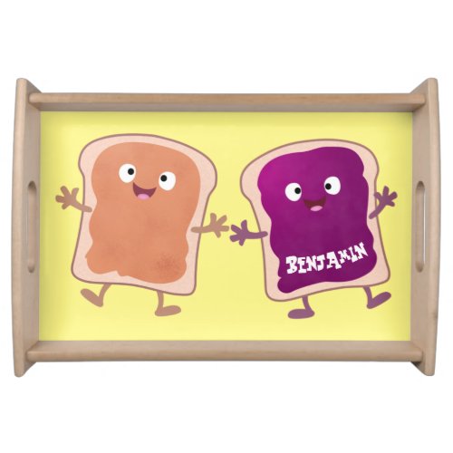 Cute peanut butter and jelly sandwich cartoon serving tray