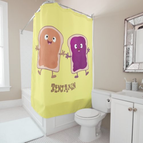 Cute peanut butter and jelly sandwich cartoon shower curtain