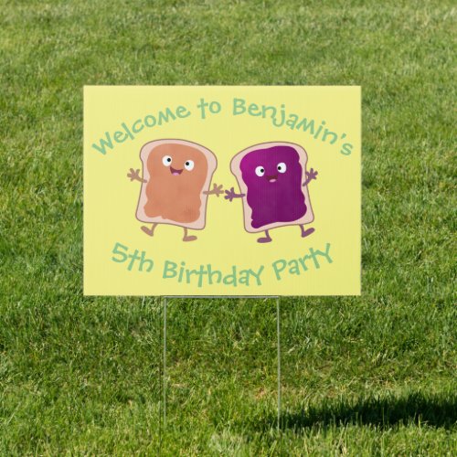 Cute peanut butter and jelly sandwich cartoon sign