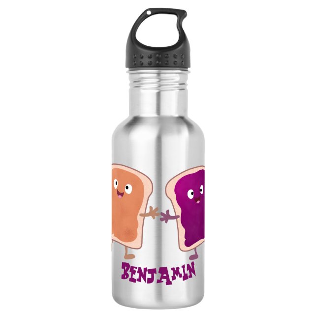 Cute peanut butter and jelly sandwich cartoon stainless steel water bottle (Front)