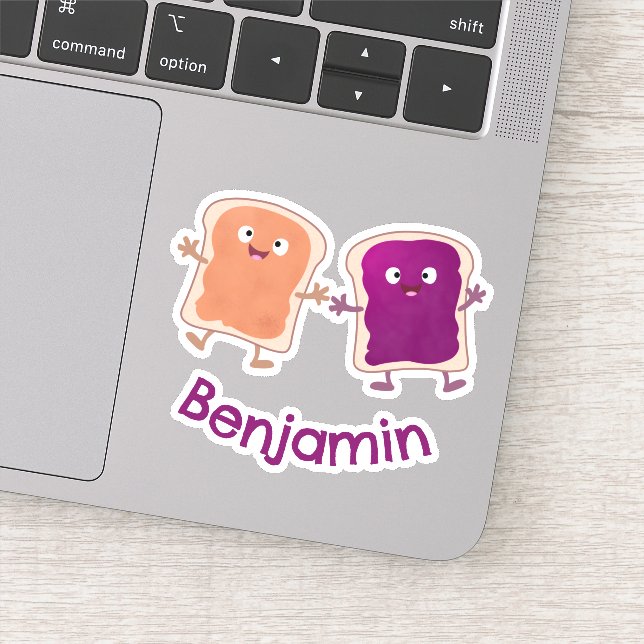 Cute peanut butter and jelly sandwich cartoon sticker (Detail)