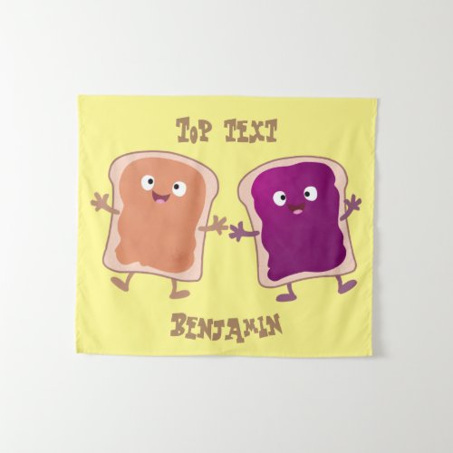 Cute peanut butter and jelly sandwich cartoon tapestry